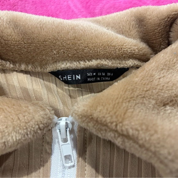 SHEIN Beige Ribbed Fleece Jacket - Picture 2 of 2